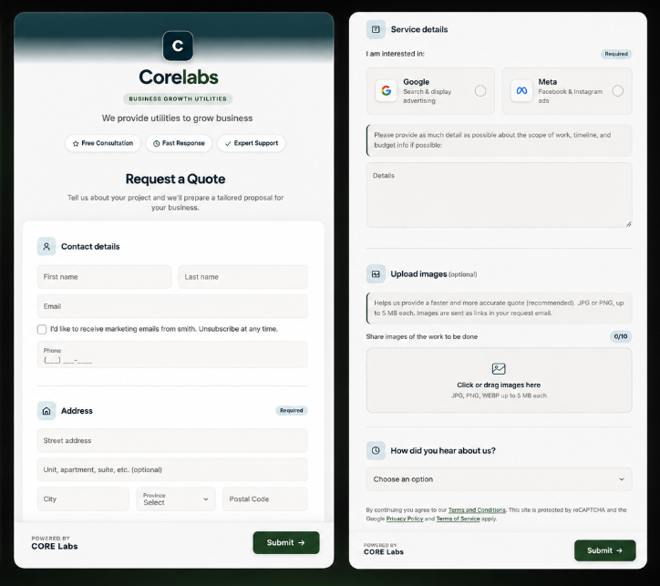Booking system form mockups